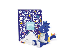 Doudou Darčeková sada - Plyšový dinosaurus s dečkou 25 cm modrý