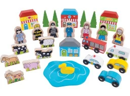 Bigjigs Rail Veľká sada príslušenstva drevené vláčikodráhy