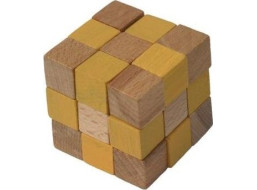 Drevený hlavolam kocka žltá