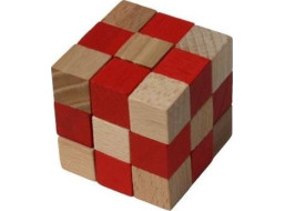 Drevený hlavolam kocka červená