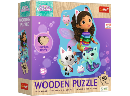 TREFL Drevené obrysové puzzle Gábinin kúzelný domček: Veselá Gábinka 50 dielikov
