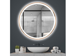 Okrúhle zrkadlo COPPER 80 cm s LED podsvietením a medeným okrajom