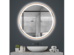 Okrúhle zrkadlo COPPER 60 cm s LED podsvietením a medeným okrajom