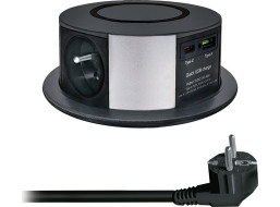 Solight 3z + USB A + C 20W PD, Wireless 10W, výsuvný blok zásuviek, 2m, čierny