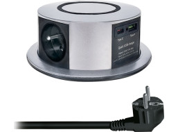 Solight 3z + USB A + C 20W PD, Wireless 10W, výsuvný blok zásuviek, 2m, strieborný