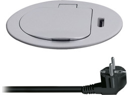 Solight 1z + USB-C 20W PD vstavaná zásuvka, 2m, strieborná