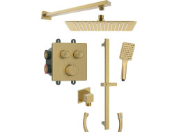 Sapho SMART SELECT podomietkový sprchový set s termostatickou batériou, 2 výstupy, posuvný držiak sprchy, zlato mat RP042GB-02