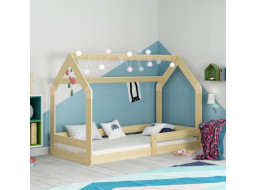 Detská domčeková Montessori posteľ REGINA 160x80 cm - prírodná borovica