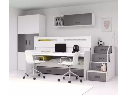 Detská vyvýšená poschodová posteľ s písacím stolom a prístelkou MAXÍK 1 200x80 cm - grafitový + matrac ZADARMO