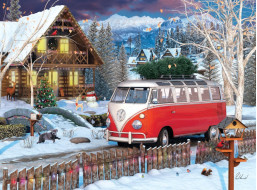 EUROGRAPHICS Puzzle v plechovej krabičke Vianočný autobus Volkswagen 550 dielikov