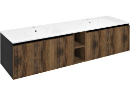 Sapho LOREA skrinka s dvojumývadlom 161x46x51, 5cm (70+20+70cm), dub collingwood/čierna mat LE070-1935-11