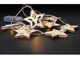 Solight LED vianočná reťaz hviezdy, 10x LED, drevo, 1,5m, 2x AA