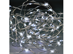 Solight vianočná reťaz strieborná, 50x mini LED, 5m, 3 x AA, studené svetlo