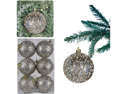 Vianočné závesné banky na stromček LUXE 8 cm - 6 ks - strieborné
