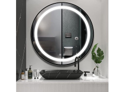 Okrúhle zrkadlo IDEAL BLACK 70 cm - s LED podsvietením a vyhrievaním