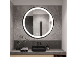 Okrúhle zrkadlo IDEAL BLACK 80 cm - s LED podsvietením a vyhrievaním