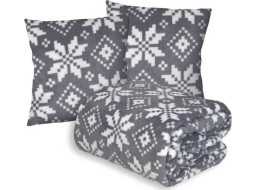 Vianočná deka 220x200 cm + 2 ks obliečky na vankúš SCANDI Classic Style - šedá