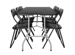 Zostava cateringového nábytku FETA BLACK (stôl 180 cm + 6 stoličiek BASICO) - čierna