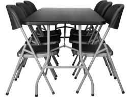 Zostava cateringového nábytku FETA BLACK (stôl 180 cm + 6 stoličiek) - čierna