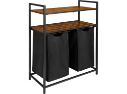 Dvojkomorový kôš na bielizeň s policami MIRUN 80L - čierny/starený dub