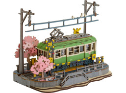 ROBOTIME Rolife DIY Svietiace 3D drevené puzzle Stanica so sakurami 223 dielikov