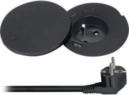 Solight vstavaná zásuvka + USB A + C + Wireless 10W, otočné viečko, kábel 2m, čierna
