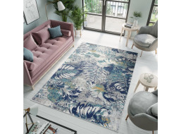 Moderné kusový koberec DENVER Tropical - sivý / modrý