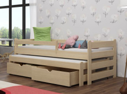 Detská posteľ z masívu borovice ALEX s prístelkou a šuplíkmi - 200x80 cm - PRÍRODNÁ BOROVICA