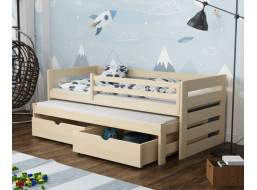 Detská posteľ z masívu borovice JOLANA s prístelkou a šuplíky - 180x80 cm - PRÍRODNÁ BOROVICA