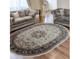 Kusový koberec NOBLE ornament oval - krémový/tmavomodrý