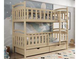 Detská poschodová posteľ z masívu borovice KRISTEN so šuplíkmi - 180x80 cm - PRÍRODNÁ BOROVICA