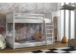 Detská poschodová posteľ z masívu borovice ŠIMON s Montessori lôžkom - 180x80 cm - BIELA