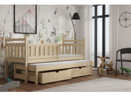 Detská posteľ z masívu borovice PROKOP s prístelkou a šuplíkmi - 180x80 cm - PRÍRODNÁ BOROVICA