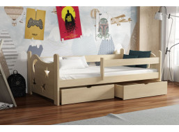 Detská posteľ z masívu borovice STARS s výrezom a šuplíkmi - 180x80 cm - PRÍRODNÁ BOROVICA