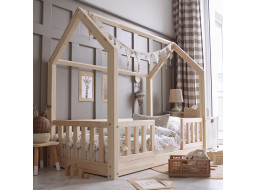 Detská domčeková Montessori posteľ z masívu borovice BIANCO DUO - 180x80 cm