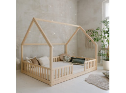 Detská domčeková Montessori posteľ z masívu borovice BIANCO DUO - 200x140 cm