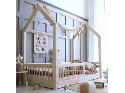 Detská domčeková Montessori posteľ z masívu borovice PIOLI - 200x90 cm