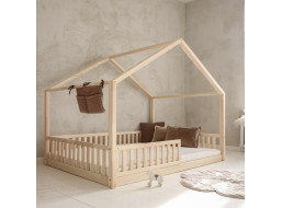 Detská domčeková Montessori posteľ z masívu borovice Bedhouse FENCE - 200x140 cm