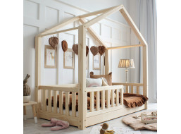 Detská domčeková Montessori posteľ z masívu borovice Bedhouse FENCE - 200x90 cm