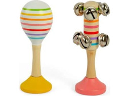 Bigjigs Toys Sada Rumba guľa žltá a rolničky ružové