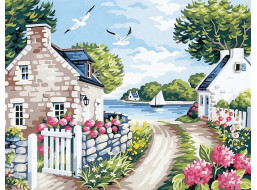 NORIMPEX Diamantové maľovanie Domčeky pri jazere 30x40cm