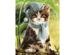 NORIMPEX Diamantové maľovanie Mačiatko s čiapkou a šálom 30x40cm