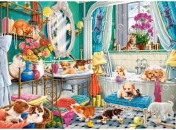 CASTORLAND Puzzle Bláznivý kúpeľ domácich maznáčikov 100 dielikov