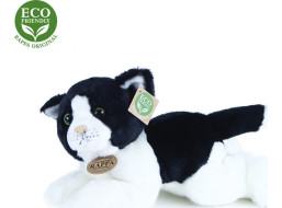 Rappa Plyšová mačka bielo-čierna ležiaca 30 cm ECO-FRIENDLY