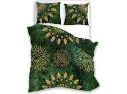 Saténové obliečky NOBILE Mandala - tmavo zelené - 220x200 cm
