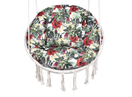 Vodeodolný sedací MAXI vankúš 100x15 cm do závesného kresla - červené kvety / sivý