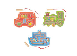 Bigjigs Toys Drevený magnetický labyrint Oranžová lokomotíva