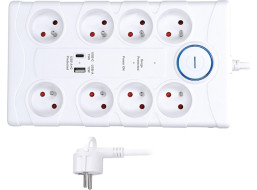 Solight prepäťová ochrana, 8z, USB A + C, 2m, biela