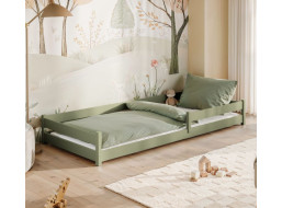 Detská Montessori posteľ z masívu borovice ALICE - 160x80 cm - OLIVOVO ZELENÁ