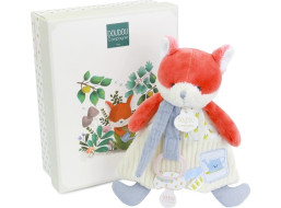 Doudou Darčeková sada Plyšová líška Romarin s úchytom na cumlík 19 cm
